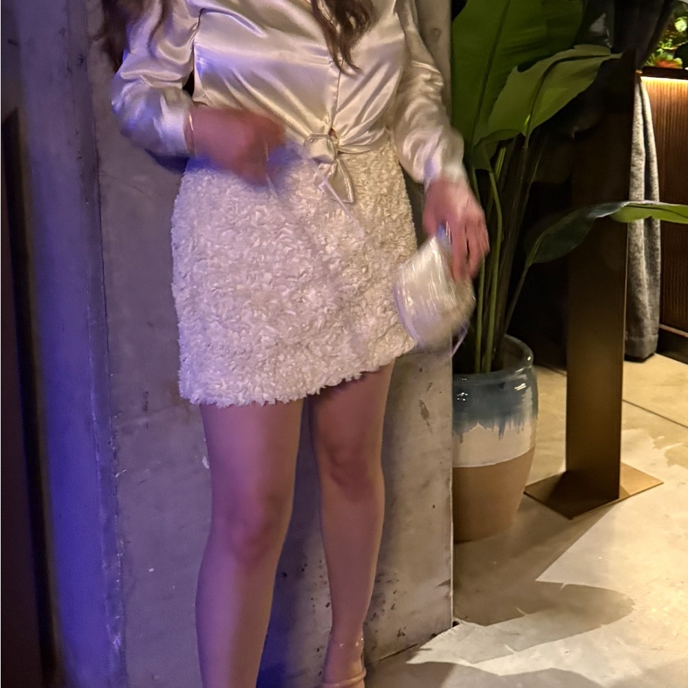 Anthropologie Cream Textured Mini Skirt